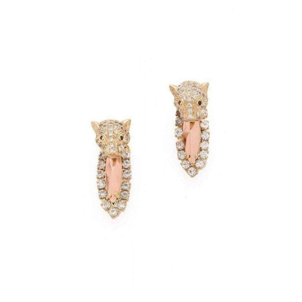 Iosselliani - Brass Rhinestone Cheetah Head Earrings